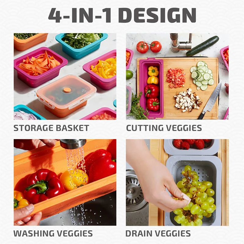 SOPEWOD Bamboo Cutting Board With Containers Over the Sink Chopping Board Cutting Board Organizer