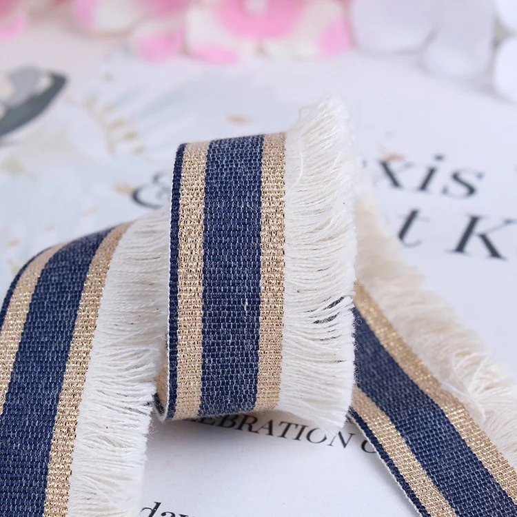 South Korea Direct Factory 100% Polyester Polyester Ribbon Bow Rave Denim Belt Herringbone Embroidered DIY Hair Accessories