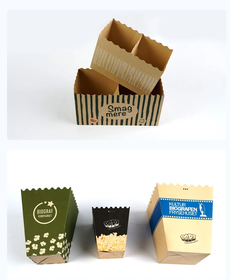 Eco-Friendly Bamboo Paper popcorn Box Biodegradable Takeaway Packaging Box for Fast Food factory