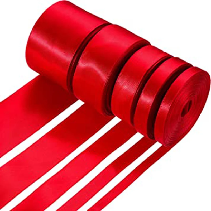 Оптовая продажа в наличии недорогая однотонная Полиэстеровая атласная лента рубчик Рождественская для упаковки подарочной