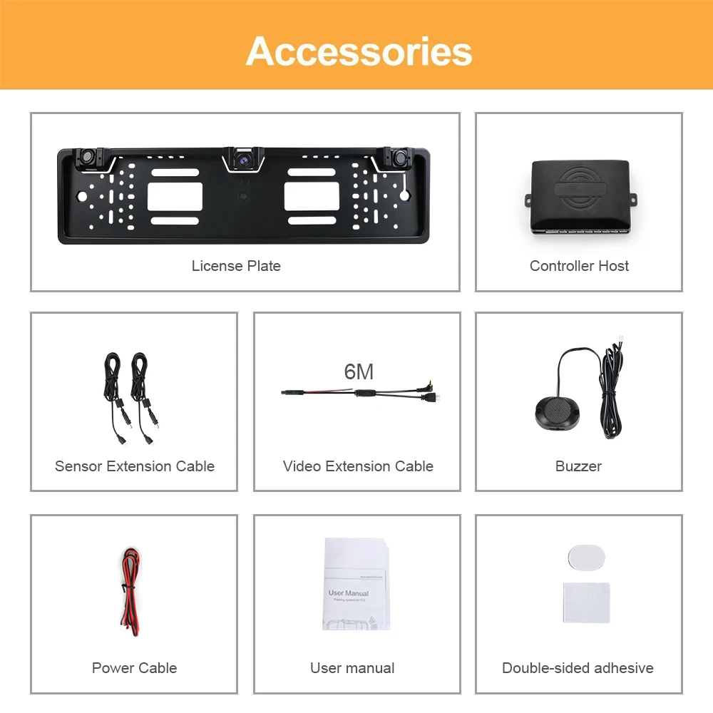 European License Plate Frame Video Parking Sensor Number Holder Frame