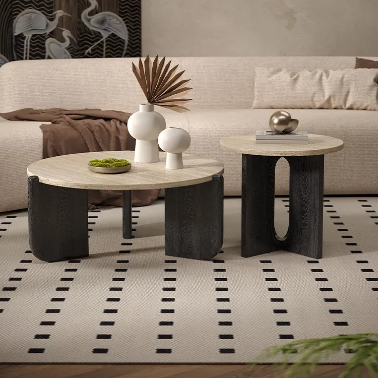 birch travertine stone tea table minimalist round marble side furniture for home living room-2