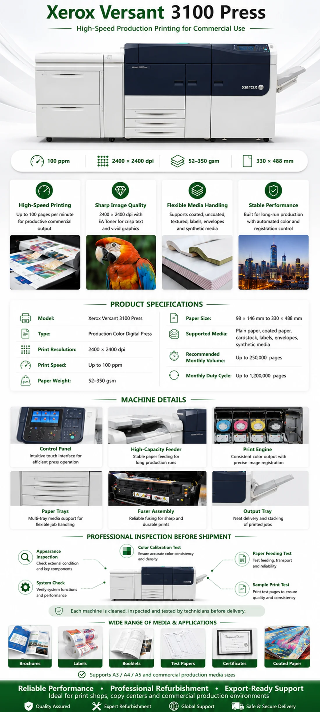 Refurbished Copier for Xerox Versant 3100 V3100 A3 Used Digital