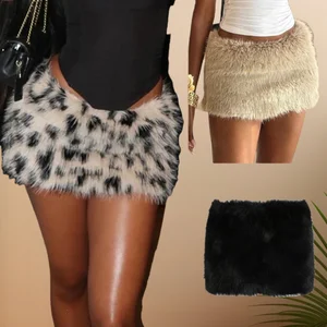 Viviblook Z915SK Women Sexy Spicy Girl with Leopard Print Women's Autumn Winter Fur Mini Skirts for Ladies