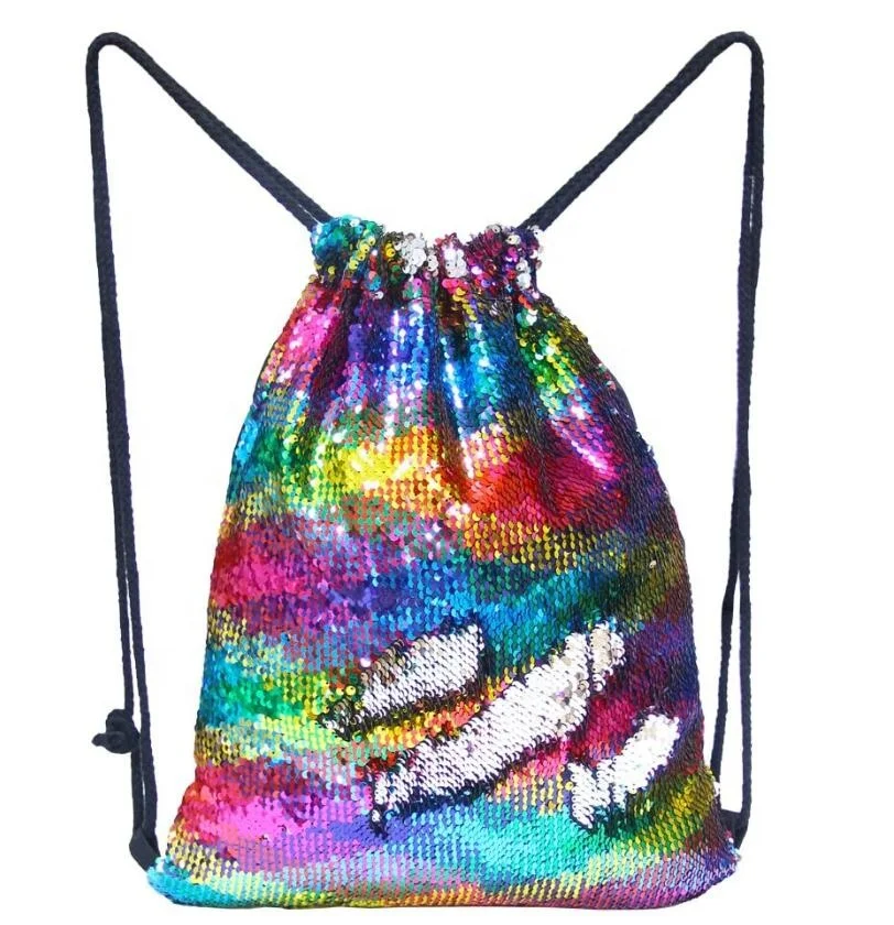 Mermaid Reversible Sequin Drawstring Backpack/Bag Gold/Pink for Kids Girls 