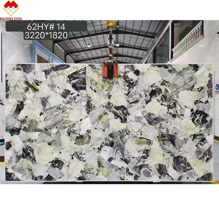 Translucent cold jadeite onyx slab rainforest green marble emerald green marble onyx for wall panel and table using