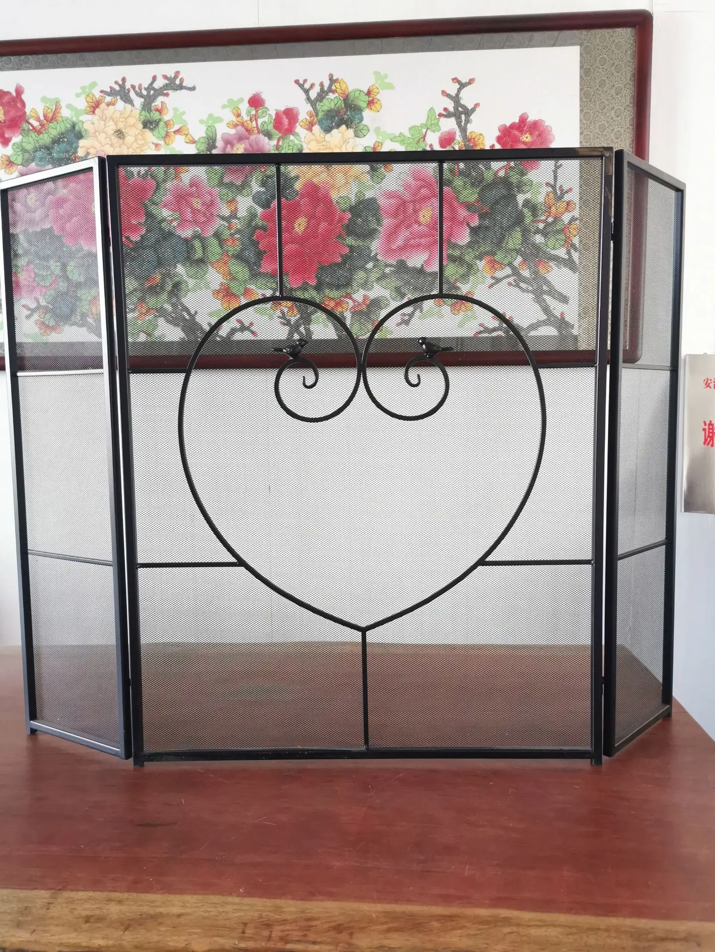 Home Decorative Indoor Fireplace Screen 3 Panel Wrought Iron Large Fireplace Screen Metal Decorative Mesh Cover