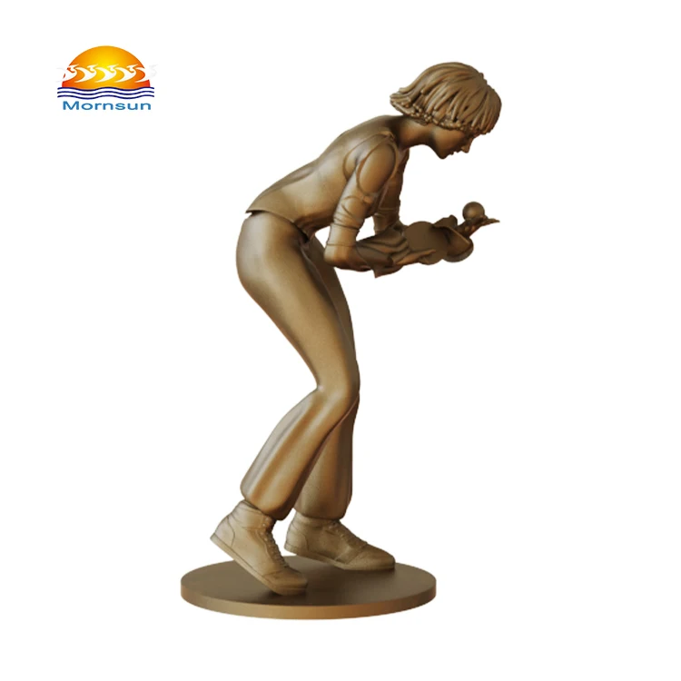 Statue en résine bronzée personnalisée d'un athlète de ping-pong, sculpture en résine de haute qualité pour décoration de club sportif, vente en gros