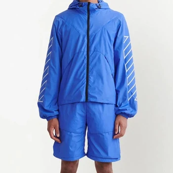 Custom Men Summer Jogging Suit Nylon Tracksuit Gym Athletic Running Jacket Windbreaker Shorts Sets