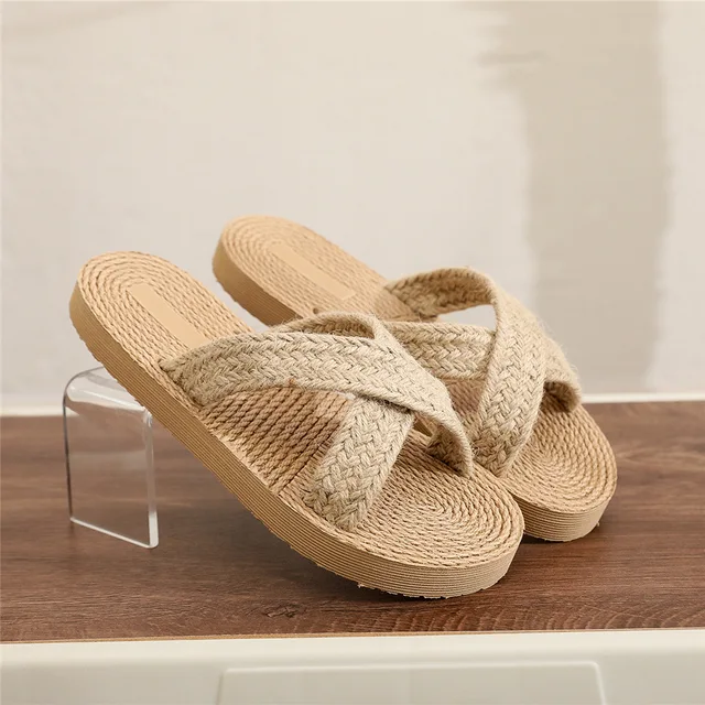 Factory Direct Indoor Outdoor Large Size Linen Slippers Soft and Comfortable Lightweight Open Toe EVA Insole Linen Slippers