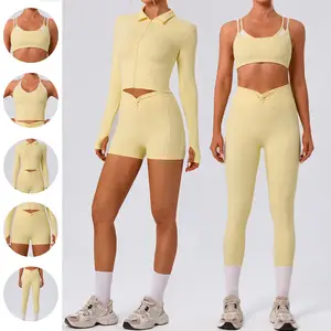 Custom Workout Activewear Yoga Sets Jacket Bra Fitness Sports Shorts Workout Leggings Gym Fitness Sets Womens Clothing