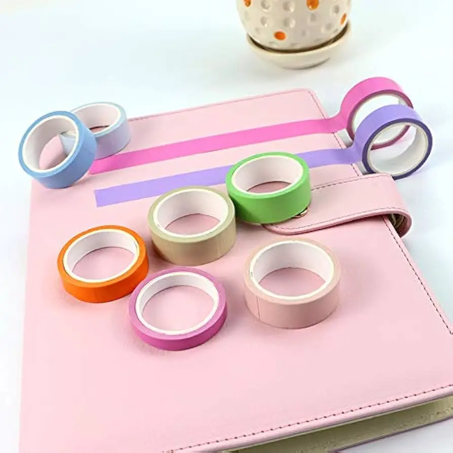 15 mm Rainbow Colors Washi Tape Decorative Tape for Bullet Journal, Planner, DIY Arts Crafts, Scrapbooking, Holiday Decoration