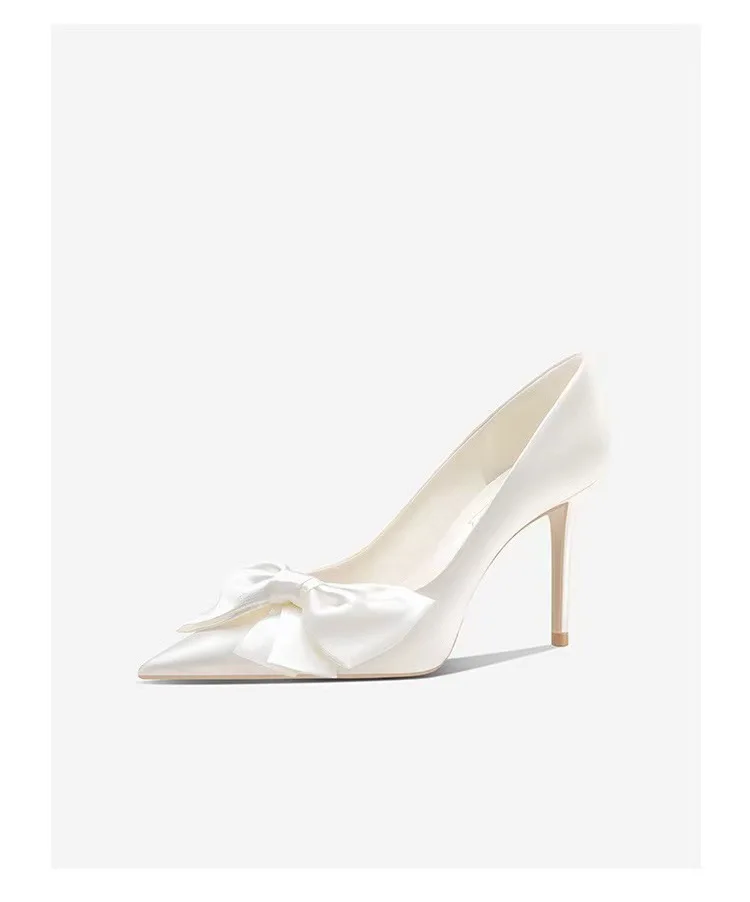2023 Spring Summer Wedding Shoes White Bowknot High Heels Women's ...