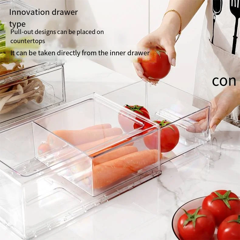 Refrigerator storage box Drawer type can stack fruit and vegetable finishing pull type storage transparent drawer box supplier