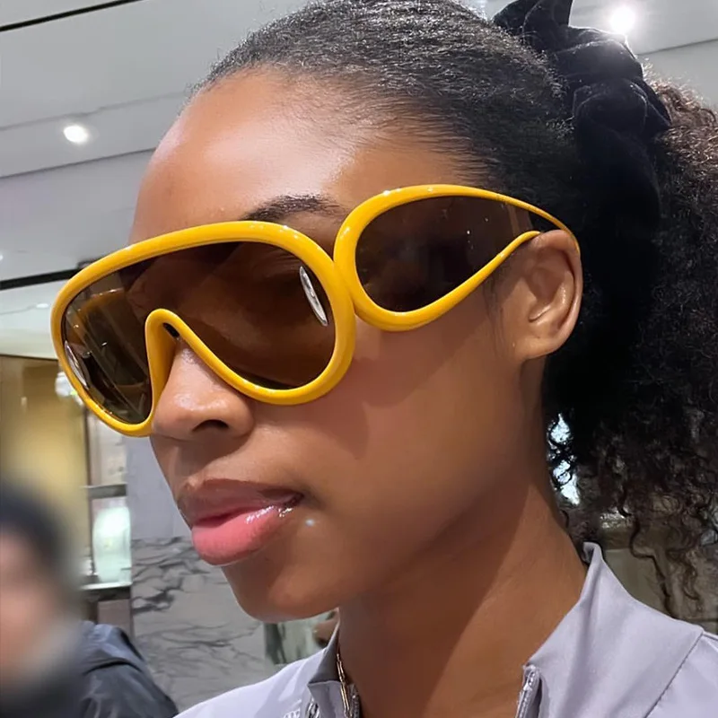 2024 Y2K Vintage Sunglasses Ladies Custom Logo High Quality Designer One Piece Oversized Blue/Black/Red UV400 Shield Shades