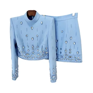 Customize Stylish Backless Rhinestone Chain Blazer Jacket Skirt Set ELEGANT Two-Piece Suit Breathable Anti-Wrinkle Features