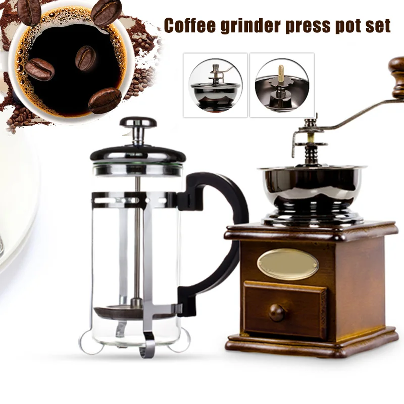 1set Bean Grinder Coffee Pot Set, Coffee Bean Press Pot Bean Grinder Gift  Box, Household Hand Brew Coffee Utensils, Italian Espresso Set, For RV Outdo