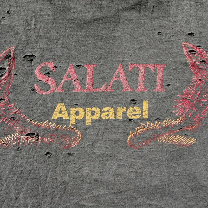 Custom Short Sleeve 100% Cotton Knitted Distressed Diamond Print Oversized Fit Cropped Acid Wash Mens T-shirt gallery 3