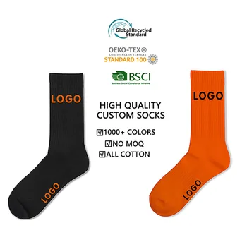 Manufacturer High Quality 100% Cotton Logo Custom Chaussettes Crew Sport Black White Fashion Men Socks