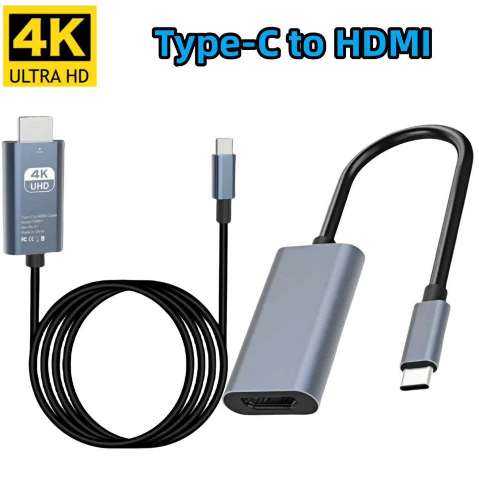 Adaptateur USB-C vers HDMI 4K, station d'accueil USB-C m&acirc;le vers HDMI femelle, c&acirc;ble convertisseur HDTV USB-C vers HDMI pour MacBook Pro et Samsung
