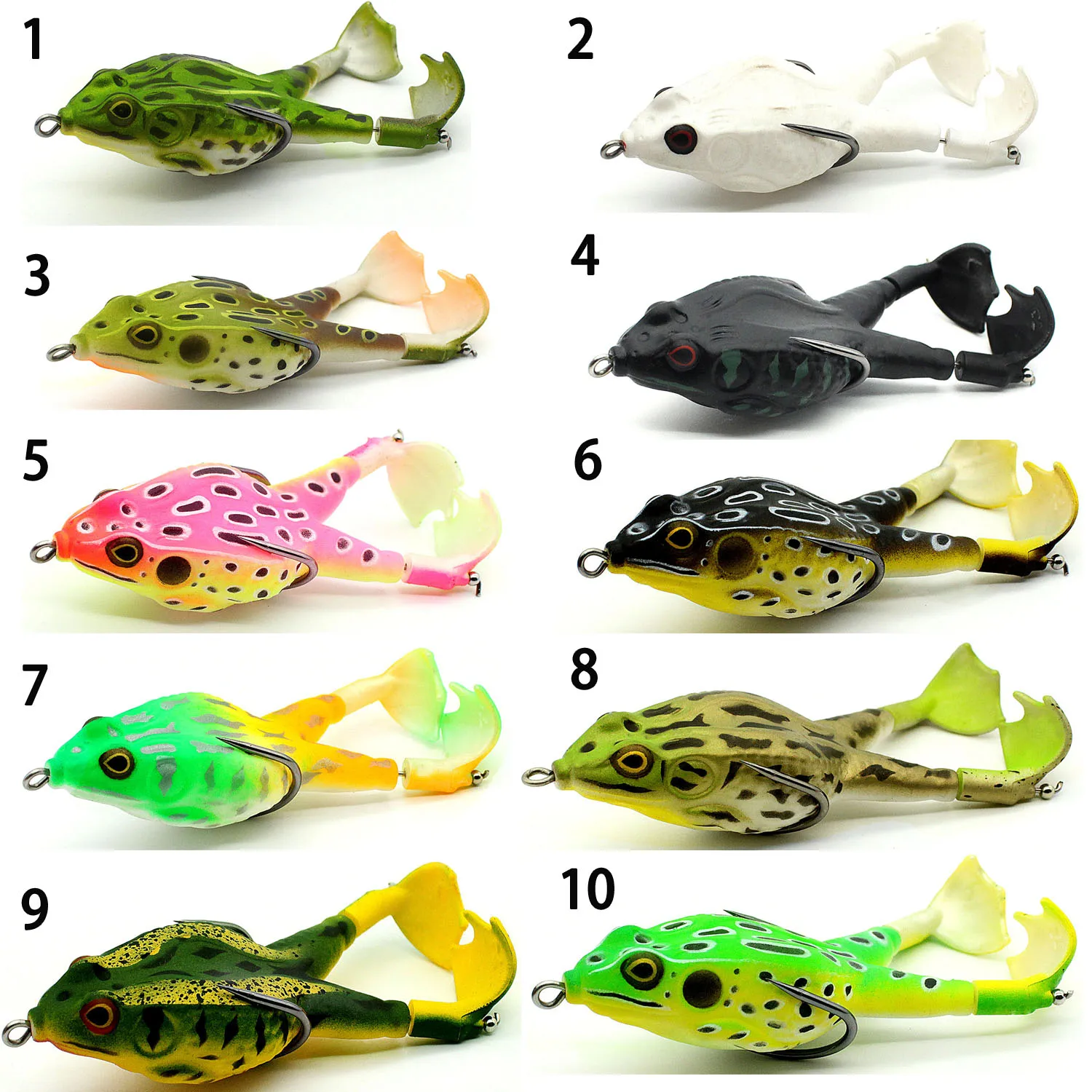 10 Colors Double Propellers Frogs Soft Bait Soft Silicone Fishing Lures Prop Frog Lures Frog Baits for Bass Freshwater Fishing Lure with Realistic Design 