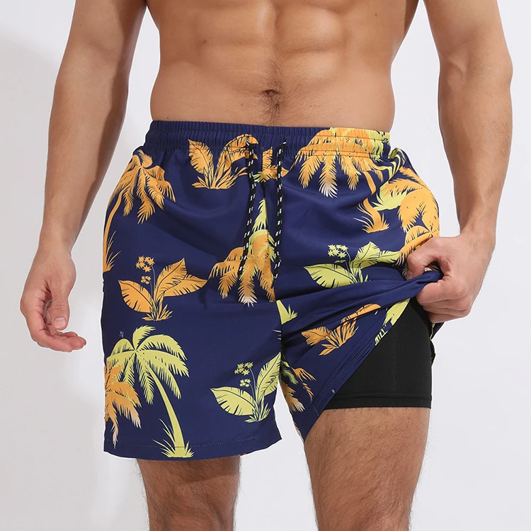Sommer-elastische Taillen-kundenspezifische Badeshorts der Männer, die 100% Polyester-Badestämme-Mesh-Strandshorts für Männer laufen lassen300_voghion.com