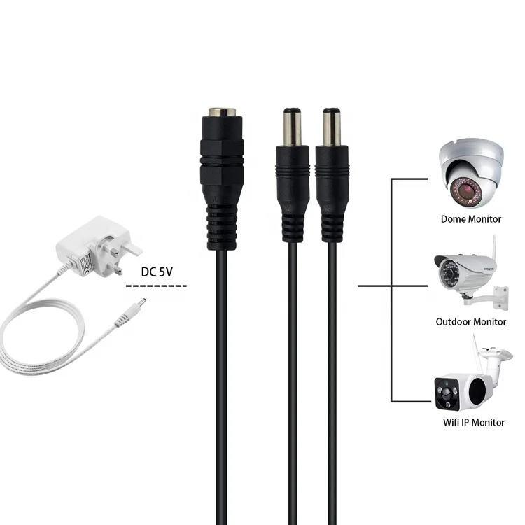 DC-Splitterkabel 1 Auf 3, 5.5x2.1 Mm, 40 Cm – Schwarz, Für CCTV Kameras, LED-Streifen, 2 Stück