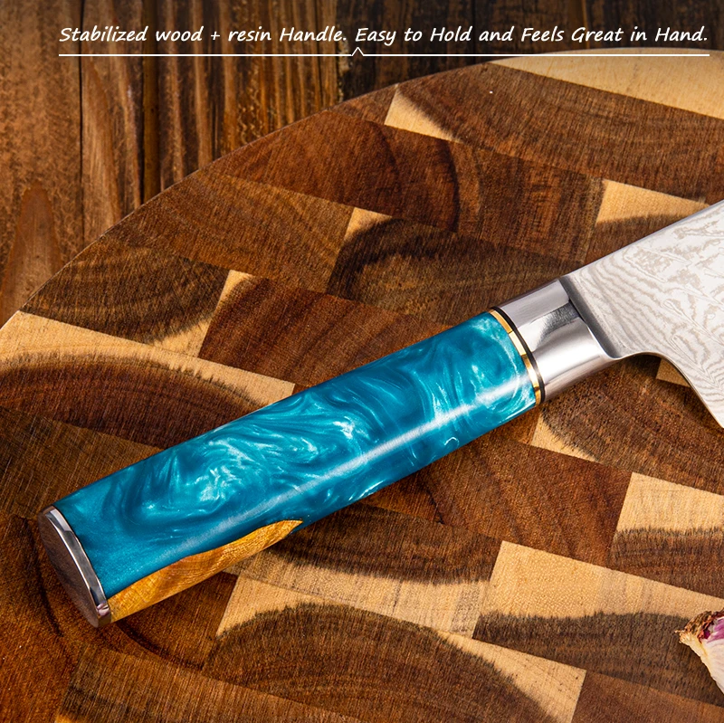 8 Inch Resin Handle Professional Damascus Steel Chef Knife Damascus