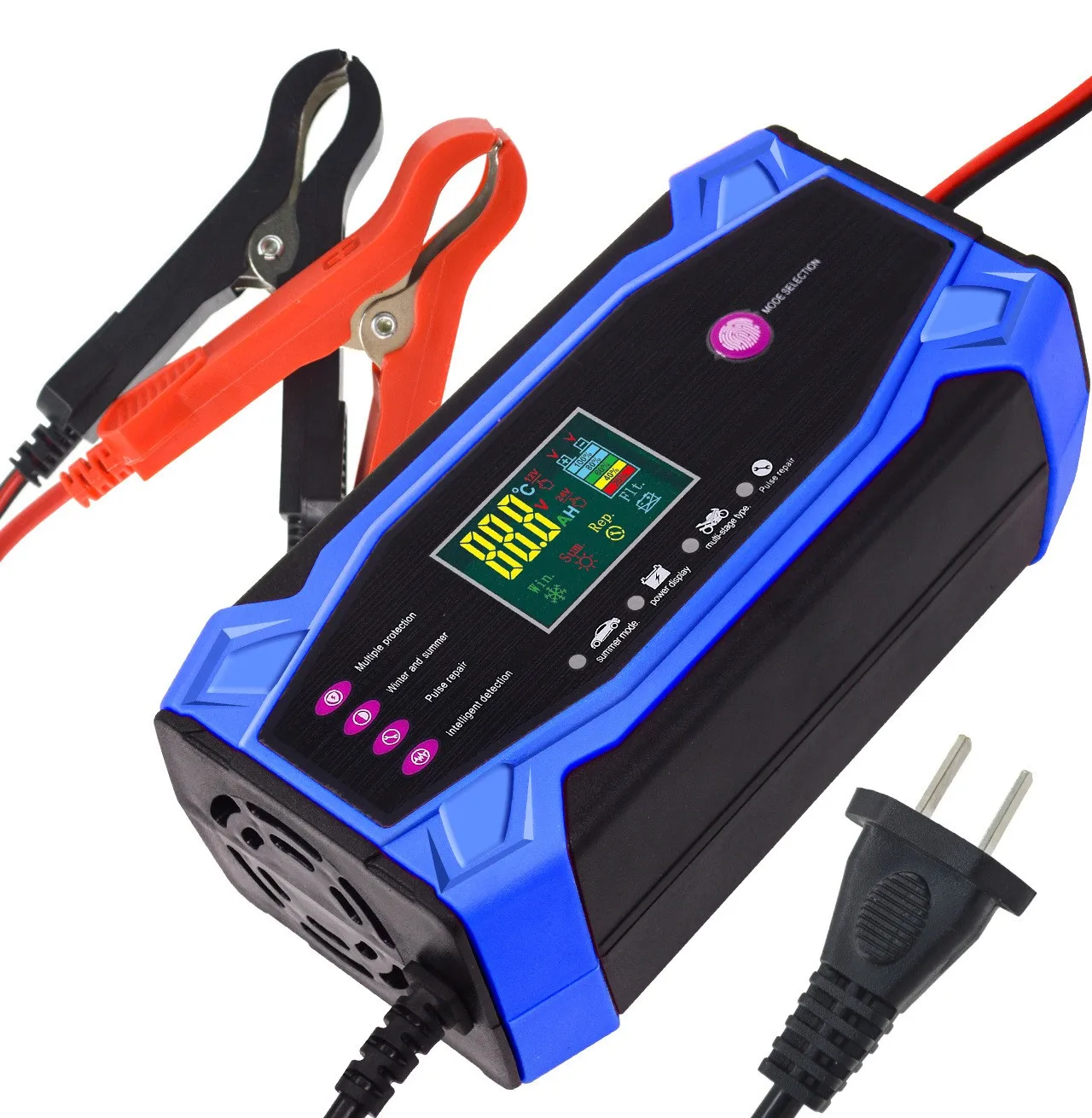 CHAOCHENBEN Hot Sell Blue Intelligent Pulse 12V/24V 10A Car Battery Charger Temperature Compensation Multi-Function Integrated
