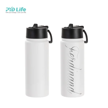 PYD Life 18oz 550ml Powder Coating Stainless Steel Vacuum Flask Sport Water Bottle with Wide Mouth and Straw Rotating Handle