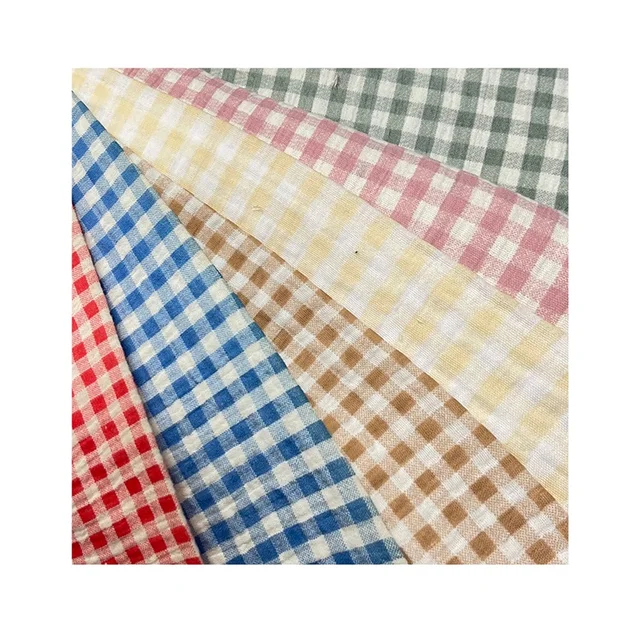 Wholesale gauze roll cloth plaid printed double layer crepe printed cotton gauze 100% cotton transparent pleated fabric
