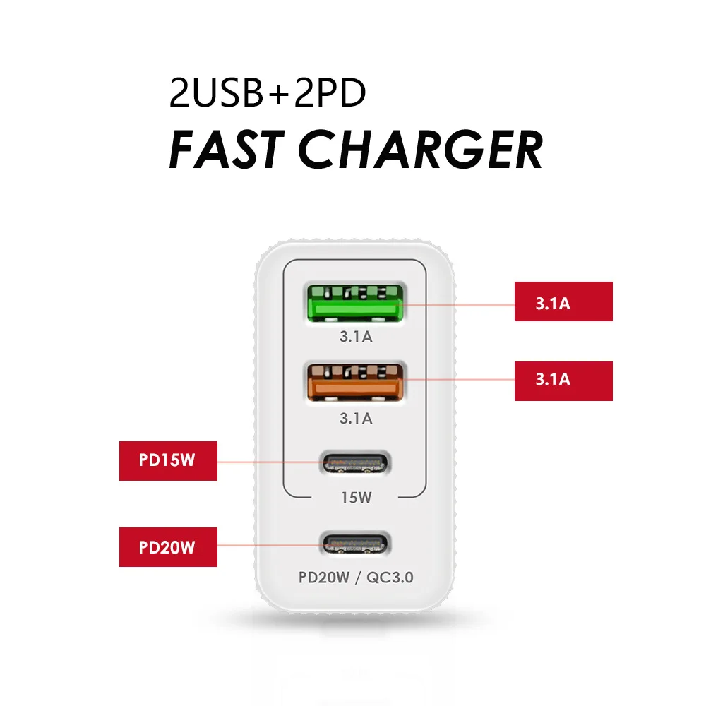 36W 5V 4A Fast Charging Mobile Phone Charger 4Ports USB Charger 2Ports USB 3.1A Universal Power Charge Wall Plug Socket