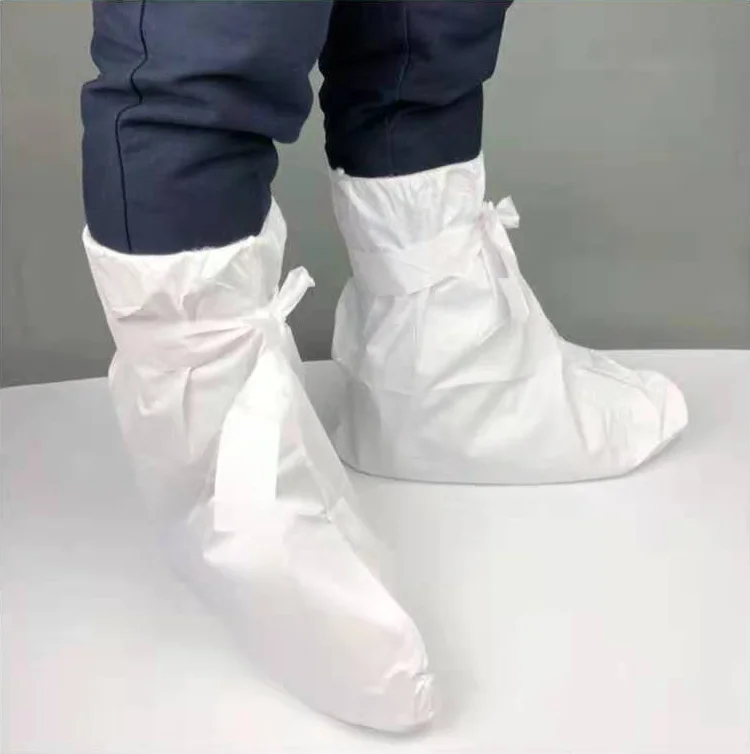 White nonwoven SMS PP PE disposable long knee hood foot cover boot cover with bandage