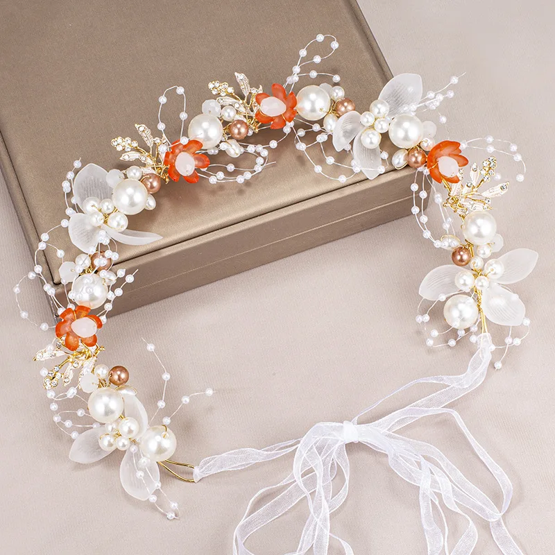 Новый ободок для волос свадебный головной убор многоцветные аксессуары с жемчужным цветком ручной работы