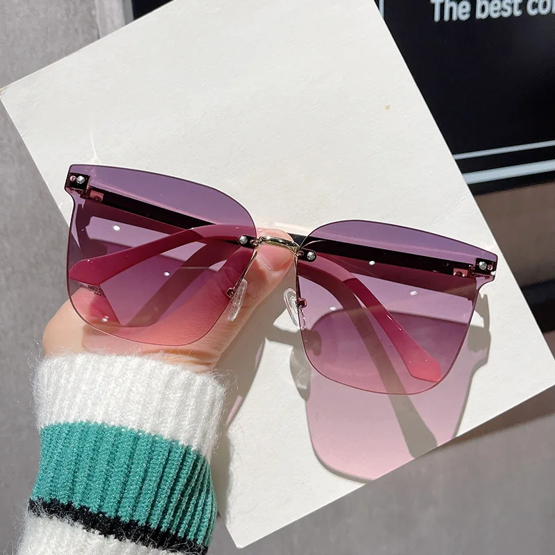 Gafas De Sol Vintage rectangulares sin montura para mujer, gafas De Sol con  degradado rosa de marca 2024, lentes De corte cuadrados para mujer, gafas 
