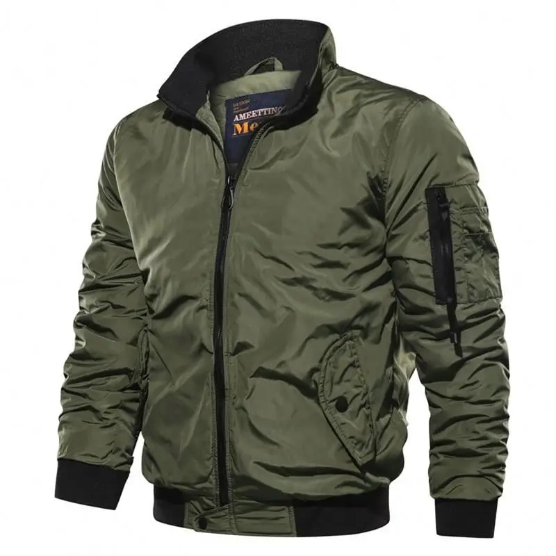New Fashion Men Autumn Winter Lapel Stand Collar Solid Zipper Outdoor Plus Size Thicken Casual Tops Coat Flying Jacket_voghion.com