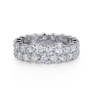 Fine Jewelry Diamond Tennis Rings 9k White Gold Full Pave Circle Double Row Luxury Rings Hip Hop Jewelry