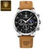 Leather Strap-6 Silver Case Black Dial