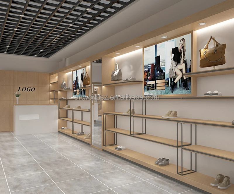 Modern Handbag Store Interior Design Custom Wooden Footwear Shop