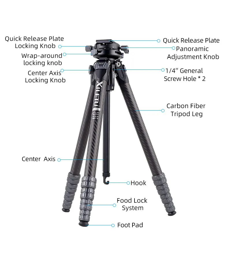 Xiletu X255sc Carbon Fiber Tripod Wraparound 360 Panoramic Head Camera