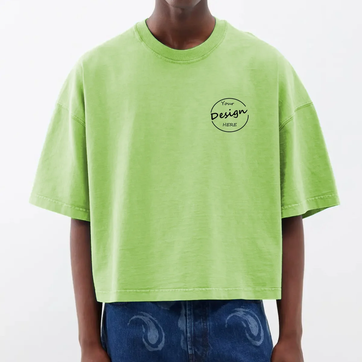 JL24130A Cotton 300Gsm Cropped T Shirt Boxy Oversized T Shirt Men Heavyweight Blank Crop Top T-Shirt Men