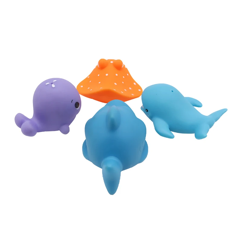 Fridja Baby Bathing Floating Soft Rubber Animals Water Tub Toy Squirts  Spoon-Net 1 Set 