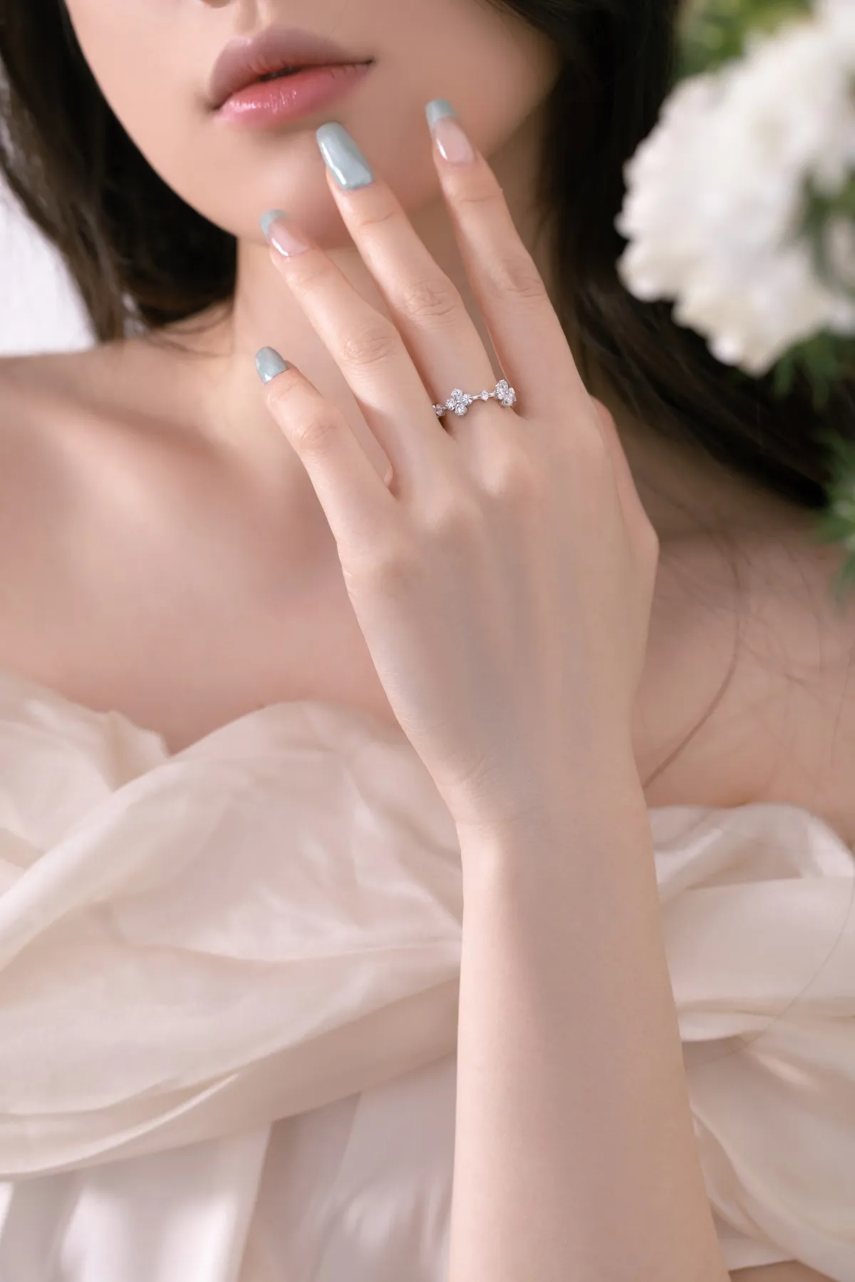 KAKODIY matte floral cross Cubic Zirconia ring 925 Sterling Silver jewelry fancy bridal ladies wedding ring detail 2