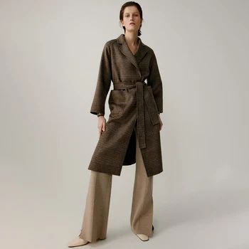 New Trending  Winter Windproof  Classic Wool Coats Brown Women Jacket Wool Overcoat