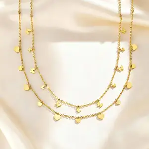New Trendy Stainless Steel Necklace Layered Heart butterfly Necklace for Women Dainty Jewelry Gifts