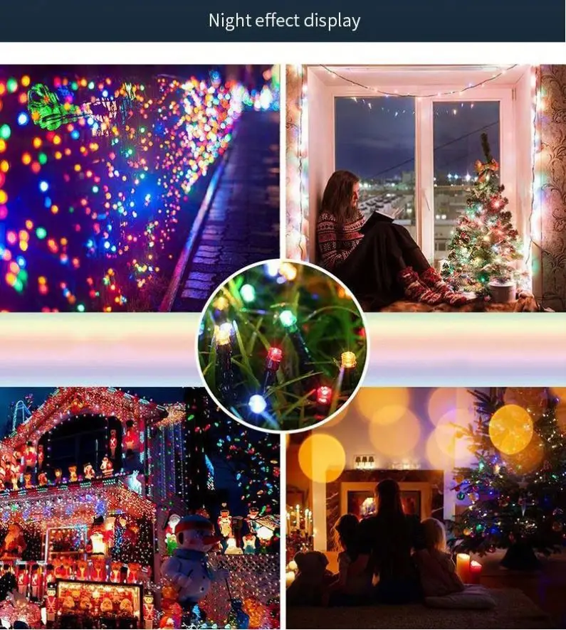 
Рождественские огни, украшения, медная проволока, светодиодная гирлянда, Наружное Декоративное освещение на солнечной батарее 