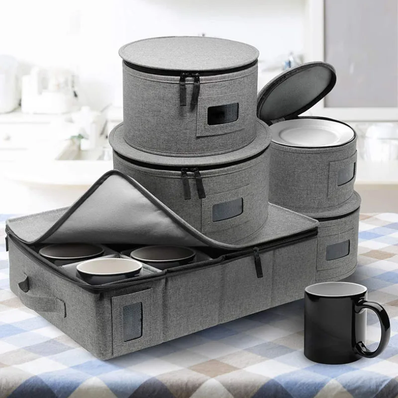 Sac De Rangement Pour Assiettes - Housse Ronde En Toile Avec Fermeture éclair, Idéal Pour Déménagement, Camping, Pique-nique