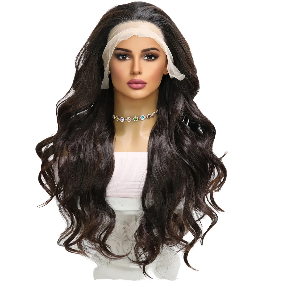 2026 Hot Selling 26 Inch Loose Wave Lace Front Wig Black Mixed Body High Temperature Fiber Top Quality Synthetic Hair