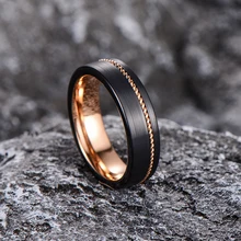 Hot Sale Fashion Rings in Stock 6mm Rose Gold Black Plated Matte Tungsten Ring for Man Wedding Ring