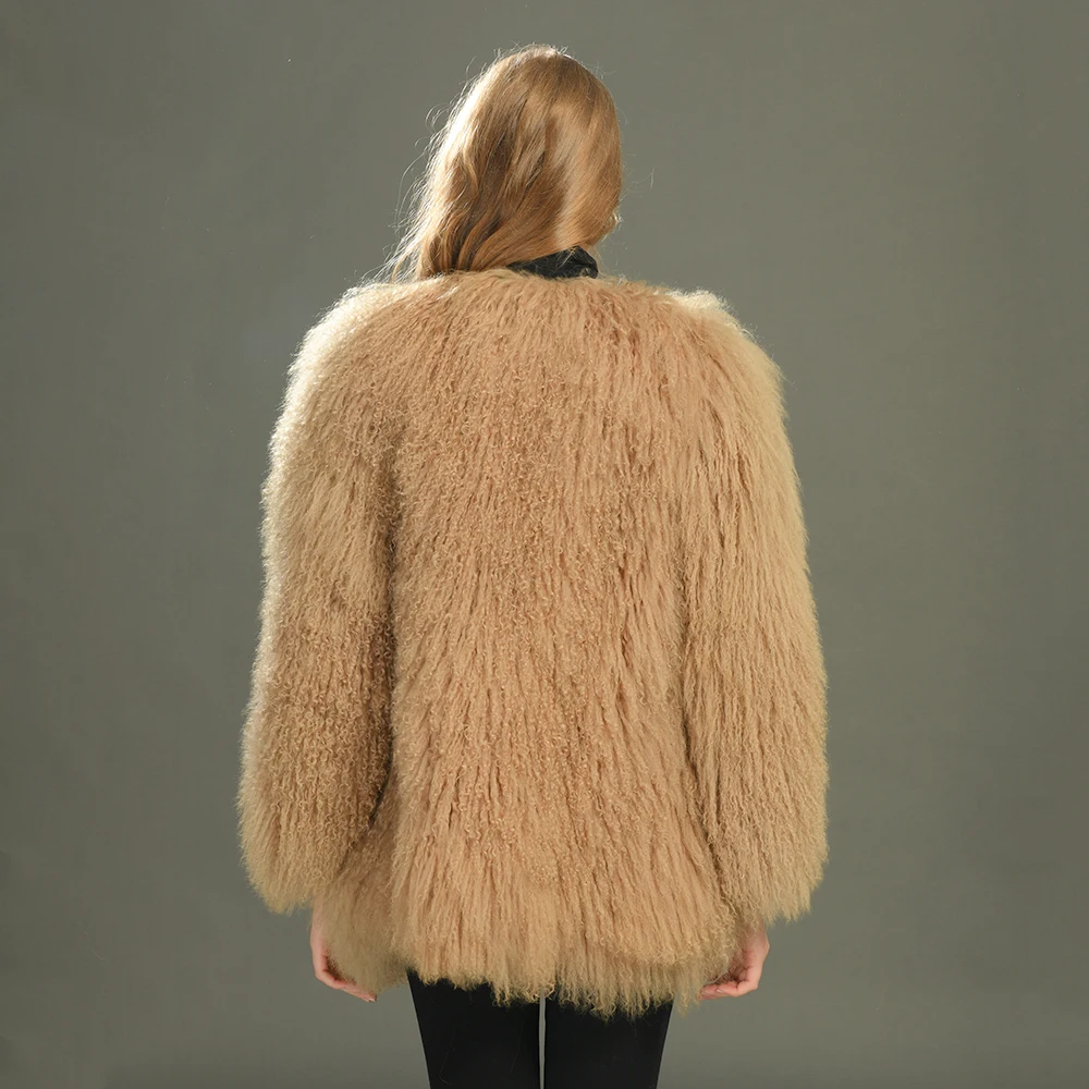 Women Long Hair Natural Sheep Fur Coat Real Lamb Fur Jackets Fashion Lady Orange Real Fur Coat Manufactures
